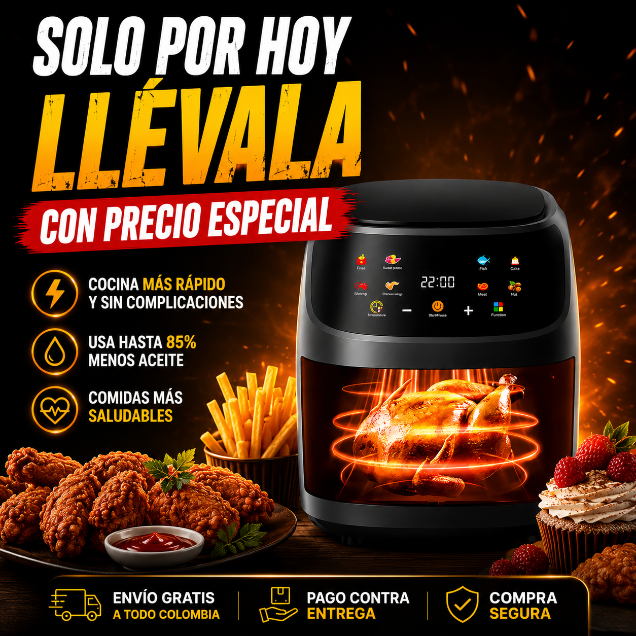 🔥 NUEVA AIR FRYER TÁCTIL 12L + OBSEQUIO GRATIS