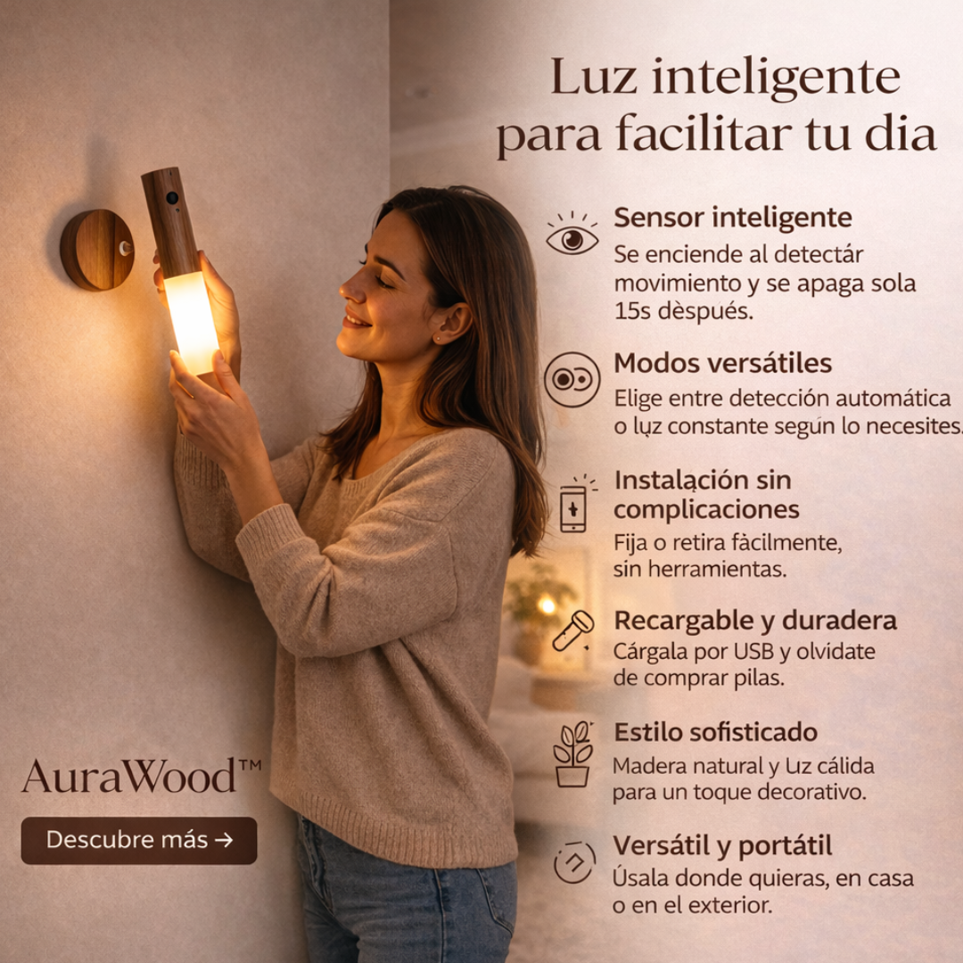 AuraWood – Luz Inteligente que se Activa en la Oscuridad Pack X2 y X4 Unidades