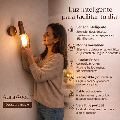 AuraWood – Luz Inteligente que se Activa en la Oscuridad Pack X2 y X4 Unidades