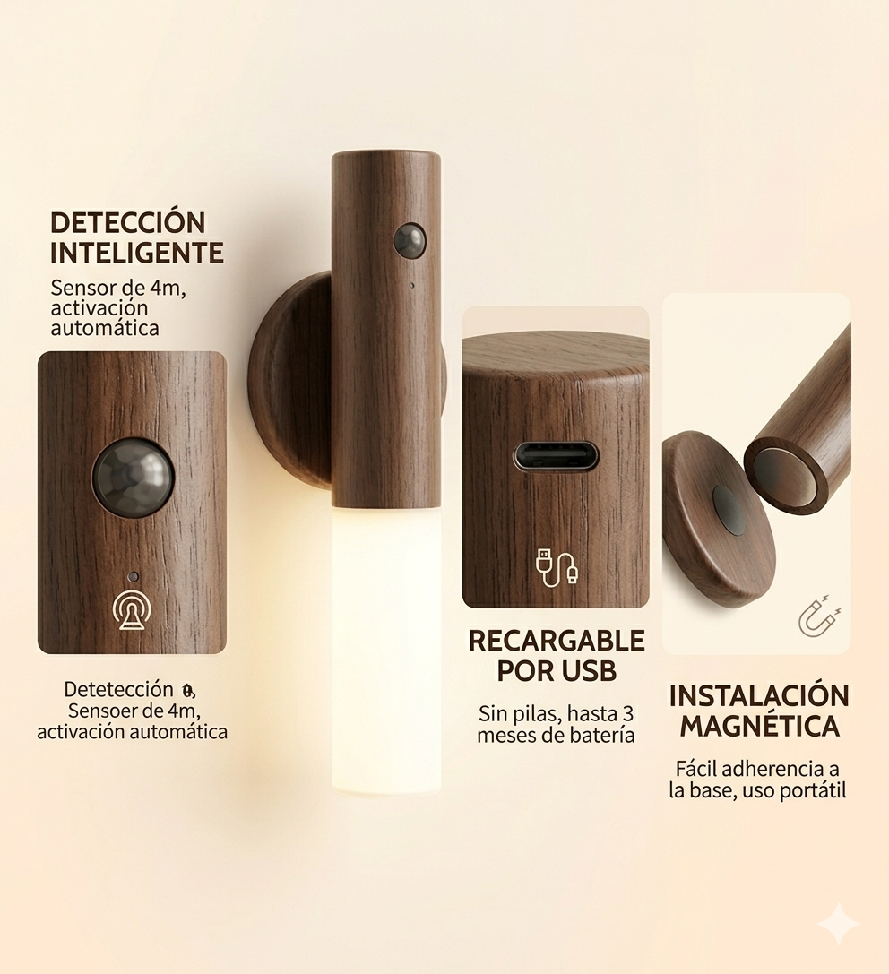 AuraWood – Luz Inteligente que se Activa en la Oscuridad Pack x2 Unidades